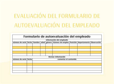 Plantilla De Excel Evaluaci N Del Formulario De Autoevaluaci N Del