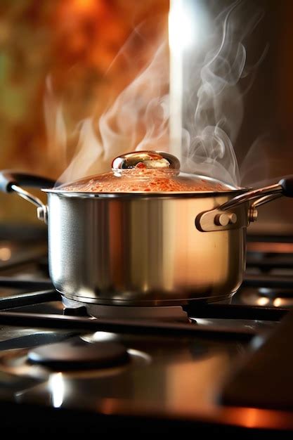 Premium Photo Closeup Of A Simmering Pot On The Stove Created With