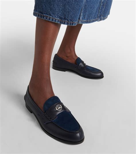 Penny Suede Trimmed Leather Loafers In Blue Christian Louboutin