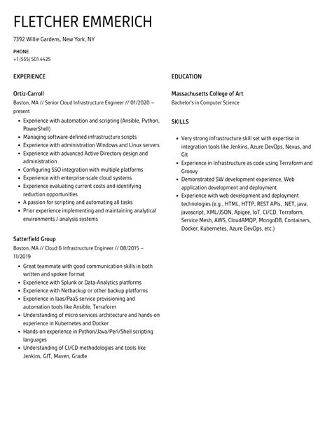 Cloud Infrastructure Engineer Resume Samples Velvet Jobs