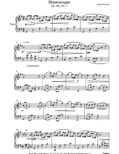 ﻿dvořák Humoresque Op101 No7 Sheet Music For Piano