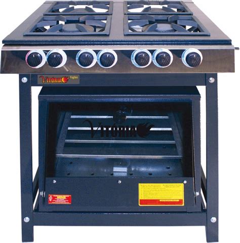 Fogão Industrial 4 Bocas Painel Inox C Forno Tampa De Vidro R 1 018