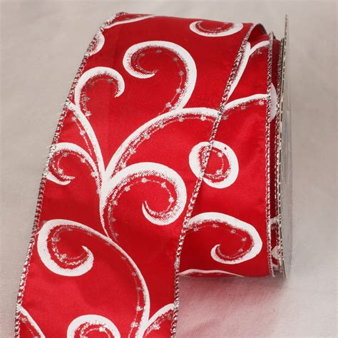 The Ribbon People Glitter Red And White Swirly Wired Craft Ribbon