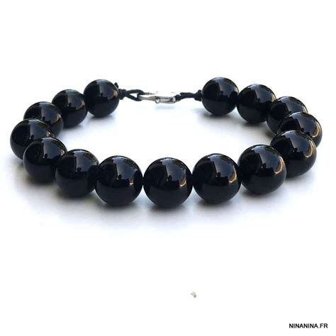 Bracelet Perle Noire Homme Agate Acier Inoxydable Ninanina