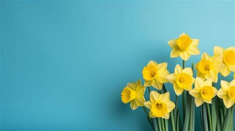 Premium Photo | Yellow flowers on a blue background with copy space ...