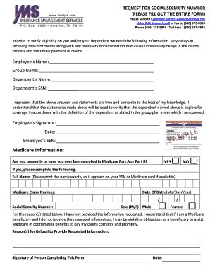 Fillable Online Request For SSN Form IMS Has Requested SSN Information