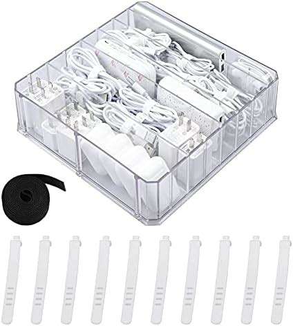 Yesesion Clear Plastic Cable Organizer Box With 3 2ft Fastening Tape