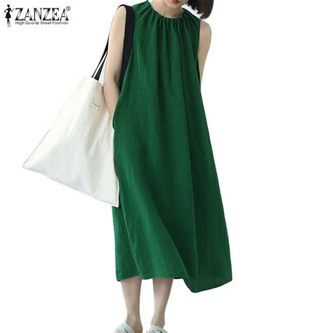 Zanzea Women Korean Casual Loose Solid Sleeveless Round Neck Cotton