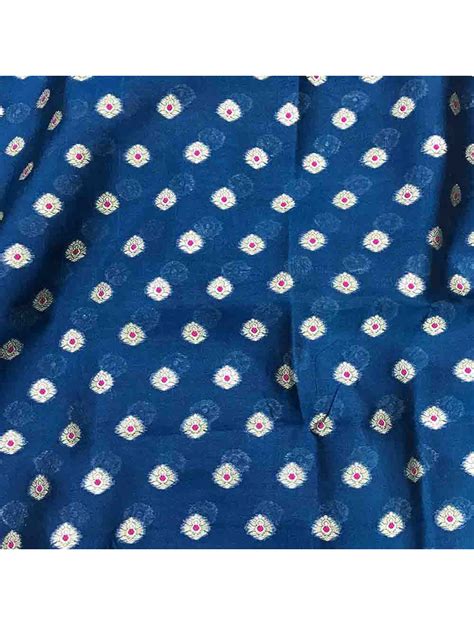 Peacock Blue Motifs Banarasi Brocade Pure Silk Fabric Saroj Fabrics