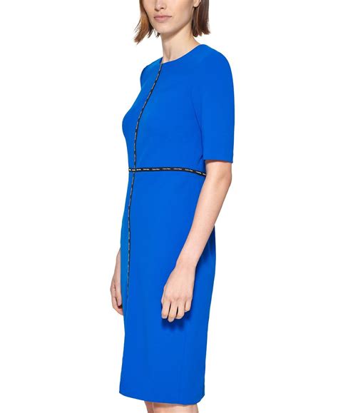 Calvin Klein Womens Blue Logo Taped Sheath Dress Couturepoint