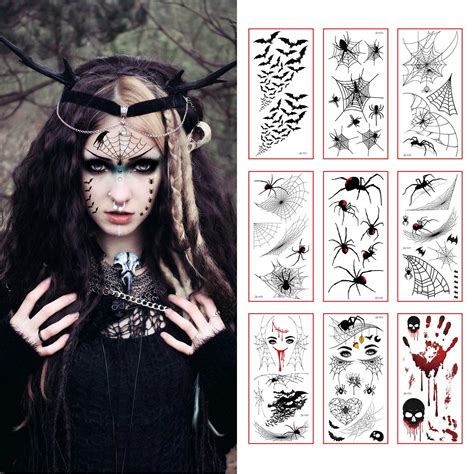 Buy Halloween Spider Face Temporary Tattoos Sticker Fake Spiders Web