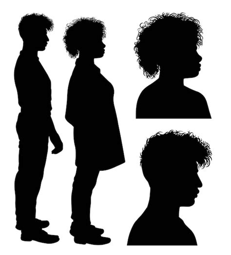 Penteado De Mulher E Homem Afro Representam Silhueta Vetor Premium