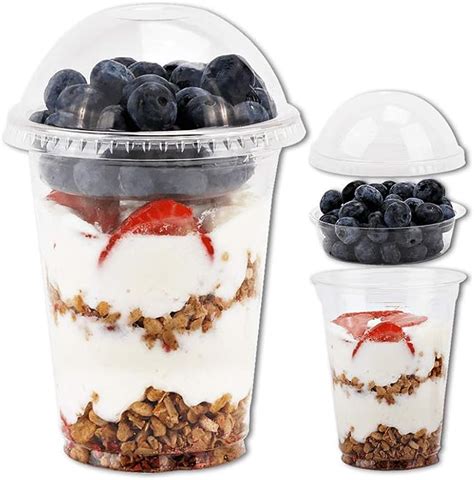 12 Oz Clear Plastic Parfait Cups With Insert 3 25oz Dome Lids No Hole