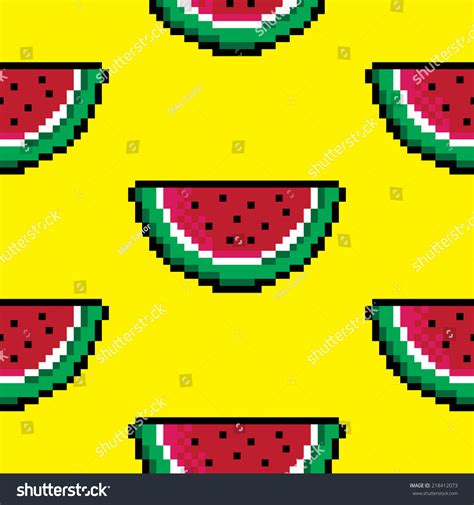 A Seamless Repeating Background Of A Pixel Art Watermelon Over A Yellow Background Stock Vector