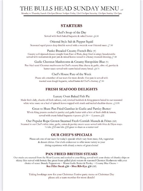 The Bulls Head Chichesters Full Menu Online