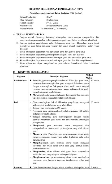 Rpp Pgl Ke 1 Rpp Magang 3 Rencana Pelaksanaan Pembelajaran Rpp Pembelajaran Jarak Jauh