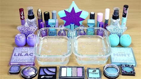 MINT Vs LILAC SLIME Mixing Makeup And Glitter Into Clear Slime