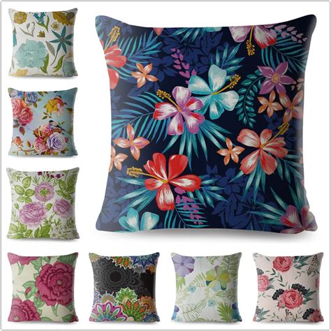 Watercolor Beautiful Flower Print Throw Pillow Cover Square