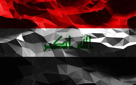 Iraqi Flag Low Poly Art Asian Countries National Symbols Flag Of