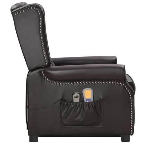 Zerodis Fauteuil Releveur Inclinable Massage Marron Similicuir Brillant