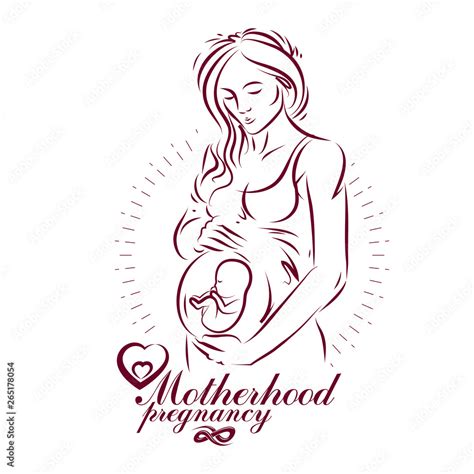 Elegant pregnant woman body silhouette drawing. Vector illustration of ...