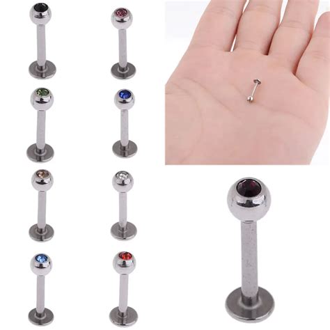 Pcs Rhinestone Crystal Steel Ball Labret Lip Bar Body Jewelry