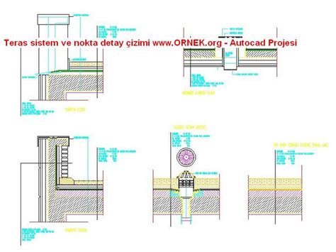 Teras sistem ve nokta detay çizimi dwg projesi