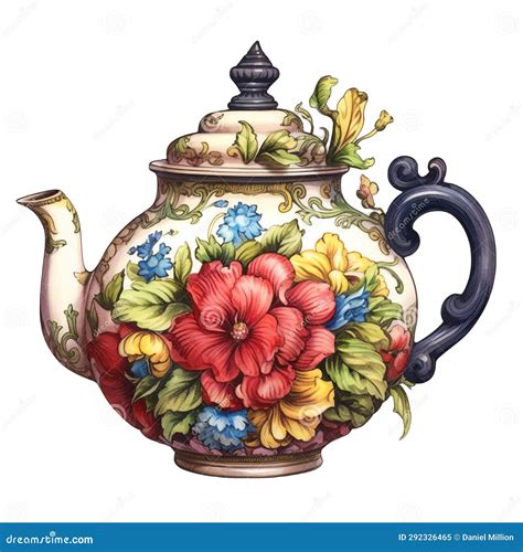 Tea Party Tea Pot Watercolor Illustration Tea Party Clipart Stock