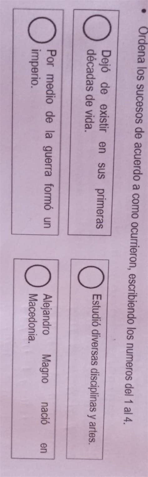 Ordena los sucesos de acuerdo cómo ocurrieron escribiendo los números