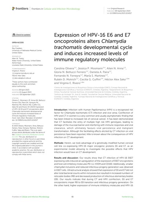 PDF Expression Of HPV 16 E6 And E7 Oncoproteins Alters Chlamydia