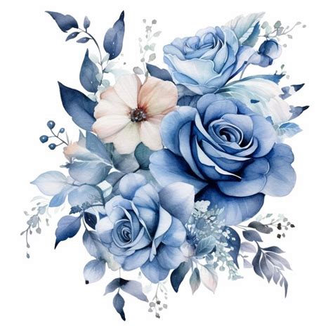 There Is A Bouquet Of Blue Roses And White Flowers On A White