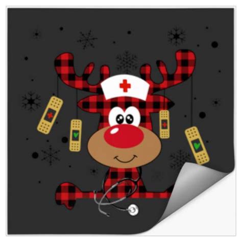 Red Plaid Nurse Squad Life Reindeer Christmas Paja Stickers Sold By