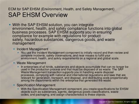 Sap Extended Ecm For Sap Ehsm Environment Health And Safety Manage