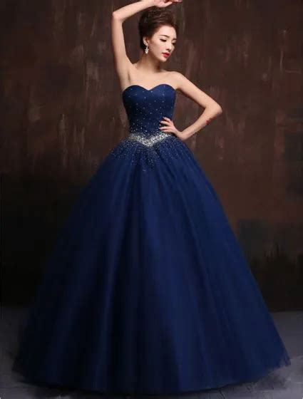 Glitter Sweetheart Beading Rhinestones Ruffles Tulle Royal Blue Prom