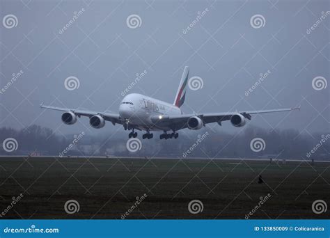 Emirates A380 Plane Landing on Runway Editorial Stock Image - Image of ...