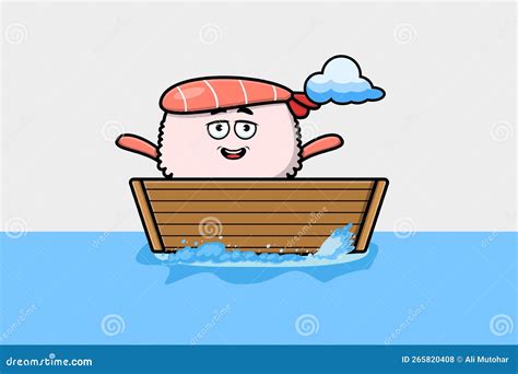 Cute Cartoon Sushi Shrimp Get On Boat Stock Vector Illustration Of