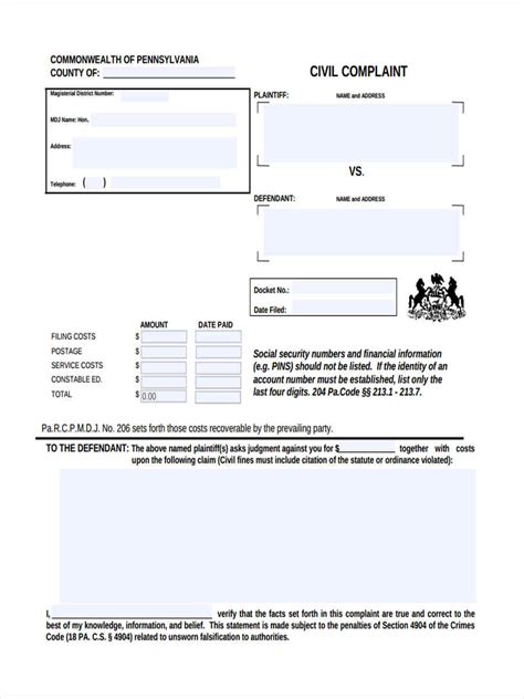 FREE 5+ Sample Civil Complaint Forms in MS Word | PDF