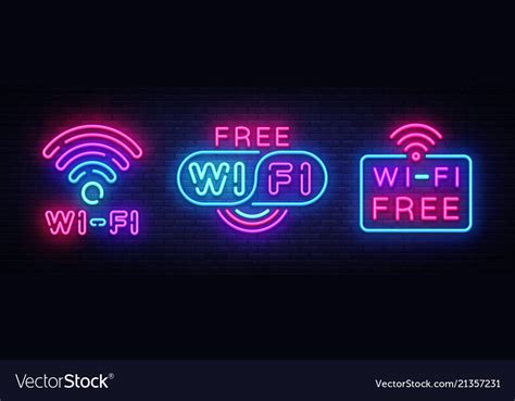 Wifi Neon Sign Collection Wifi Text Design Vector Image