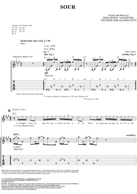 Sour Sheet Music By Limp Bizkit For Guitar Tab Vocal Sheet Music Now