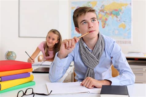 Student Thinking In Classroom Stock Image Image Of School