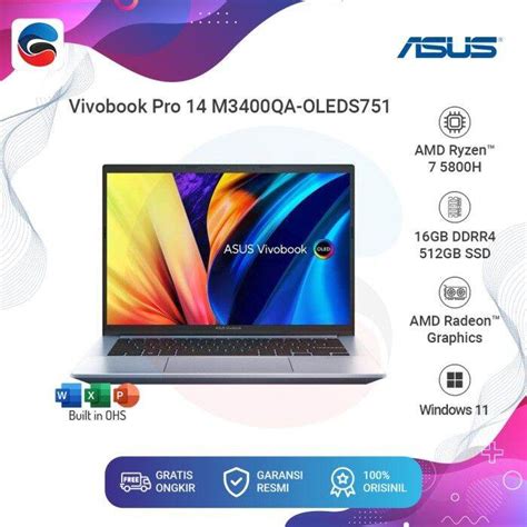 ASUS Laptop Vivobook Pro 14 OLED M3400QA OLEDS751 AMD Ryzen 7 16GB