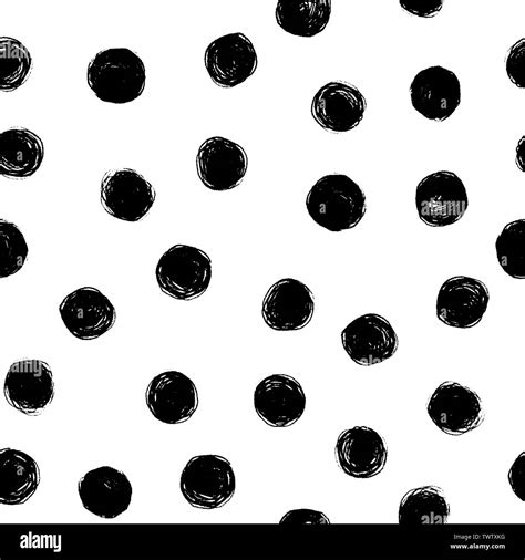 Hand Draw Polka Dots Seamless Pattern Vector Black Ink Brush The