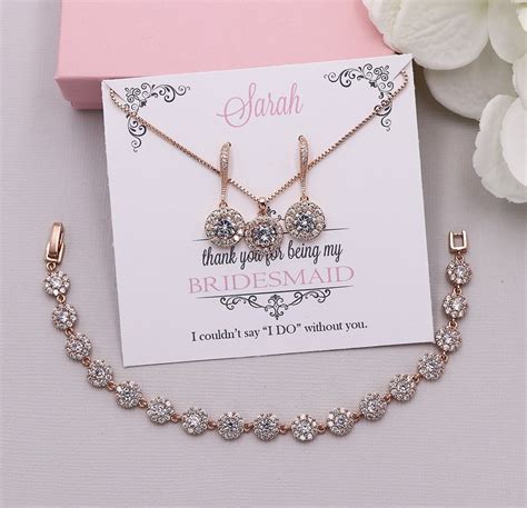 Bridesmaid Jewelry Set Rose Gold Jewelry Set for Bridesmaids | Etsy