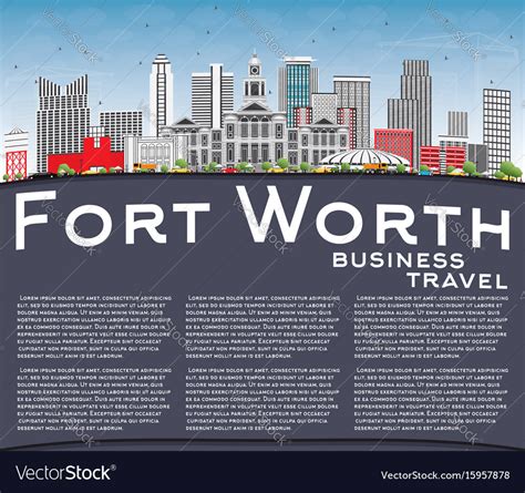 Fort Worth Skyline With Gray Buildings Blue Sky Vector Image