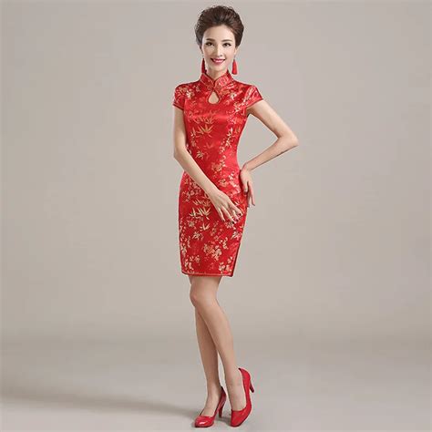 Wedding Cheongsam Red Satin Woman Qipao Traditional Chinese Dress Oriental Style Dresses Robe