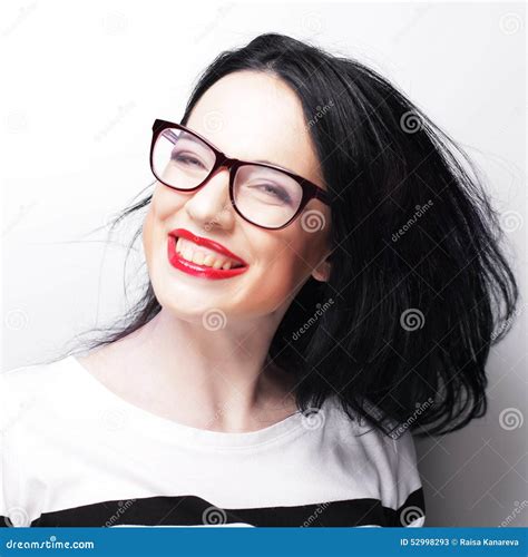 Young Emotional Brunette Woman Wearing Glasses Stock Image Image Of