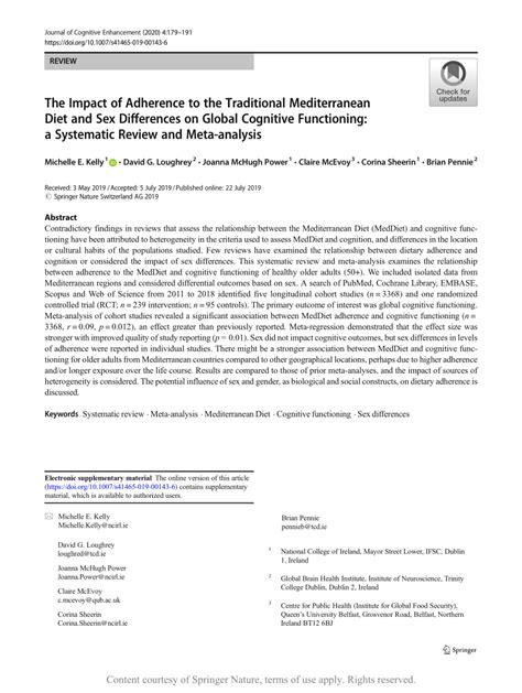 The Impact Of Adherence To The Traditional Mediterranean Diet And Sex