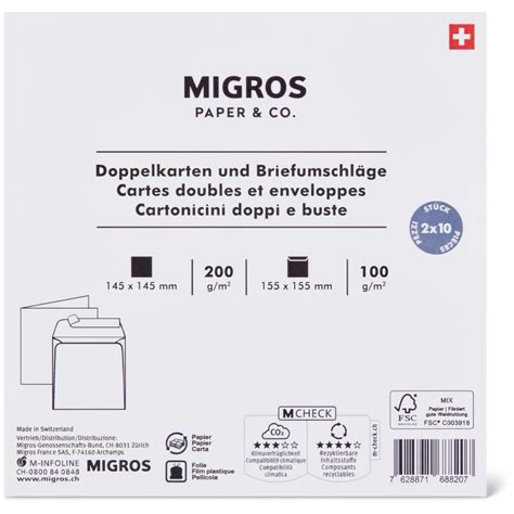 Cartes Enveloppes 145 X 145 Migros