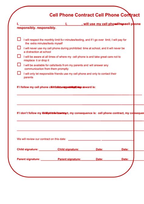 Cell Phone Contract Template Printable Pdf Download