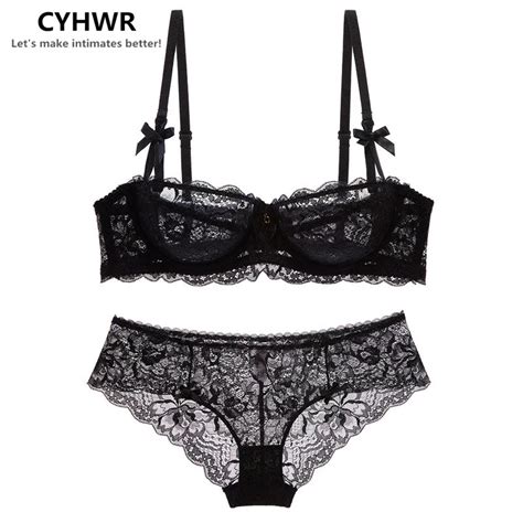 Cyhwr Women Half Cup Bra See Though Lace Bra And Panties Sets Sexy